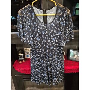 Bloomchic Floral Print Flutter Sleeve Swimsuit One Piece Black Blue Size 12 049